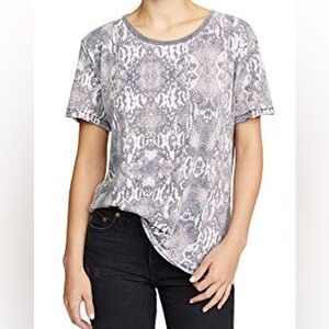Free People - Tourist Grey And Ivory Fun Print Short Sleeve Top Size Large